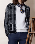 PLAID COLLAR CARDI